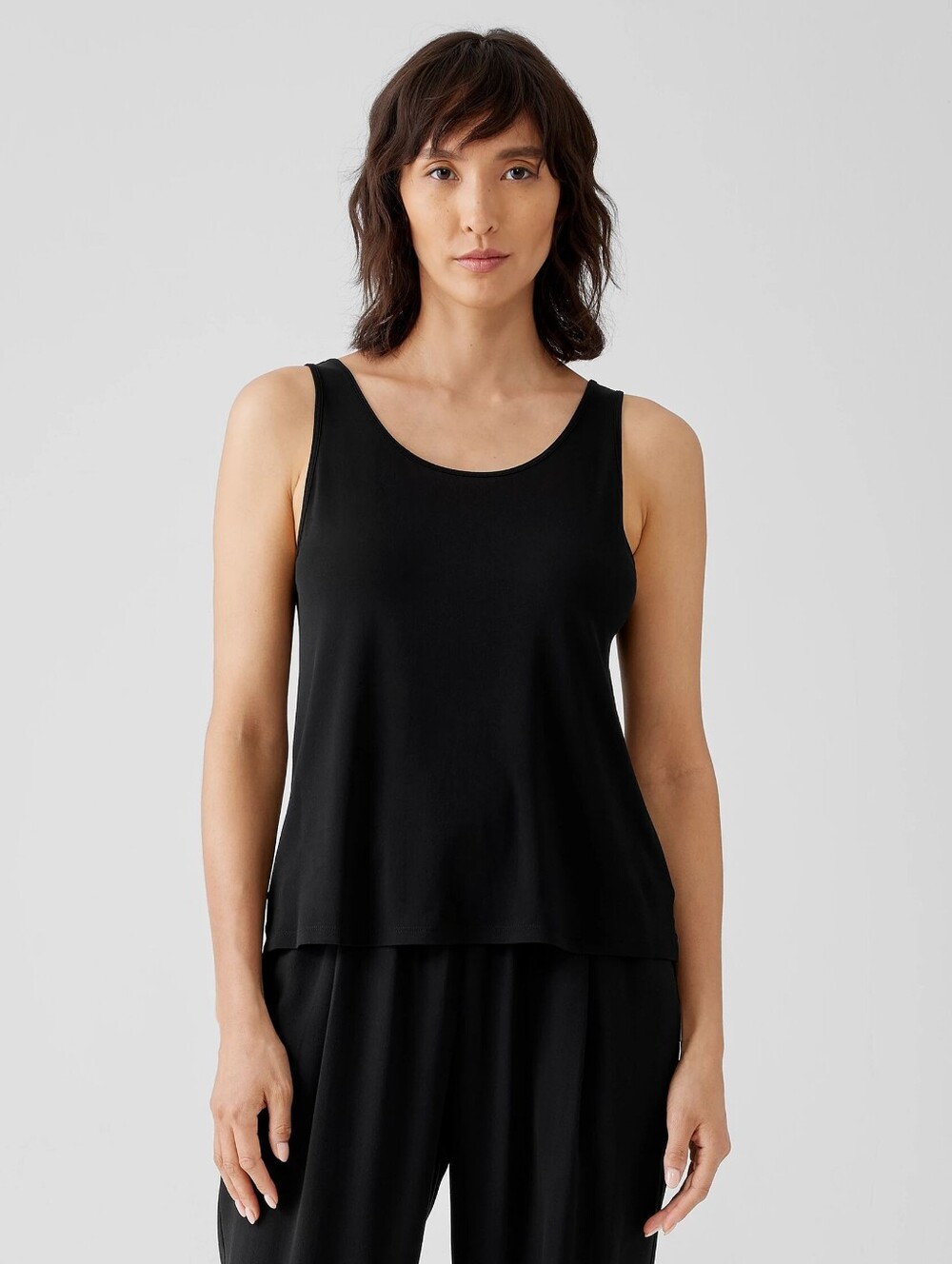 Eileen Fisher Stretch Silk Top Scoop Neck Tank Minimalist Black M Org.$188